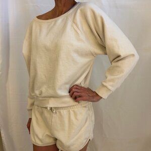 Gap, Women's Off Shoulder Sweatshirt + Matching Short Combo, Cream, Size Medium